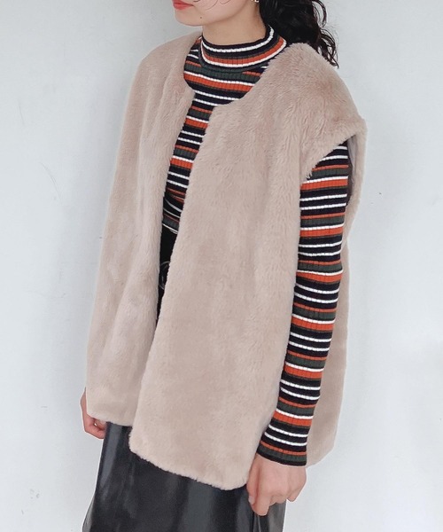 AS KNOW AS plus（アズノゥアズプラス）の「♪さらりと フェイクファーベスト　【2022AWアイテム】（ベスト・レディース・ベージュ/ブラウン/ピンク/アイボリー・FREE）」の8枚目の写真