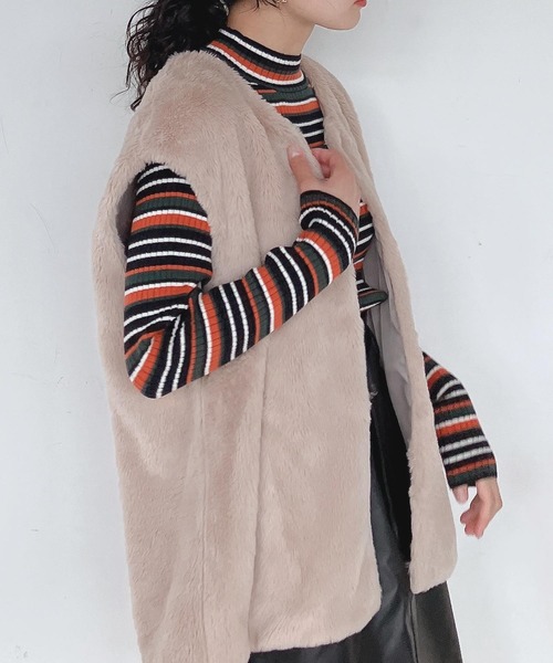 AS KNOW AS plus（アズノゥアズプラス）の「♪さらりと フェイクファーベスト　【2022AWアイテム】（ベスト・レディース・ベージュ/ブラウン/ピンク/アイボリー・FREE）」の6枚目の写真