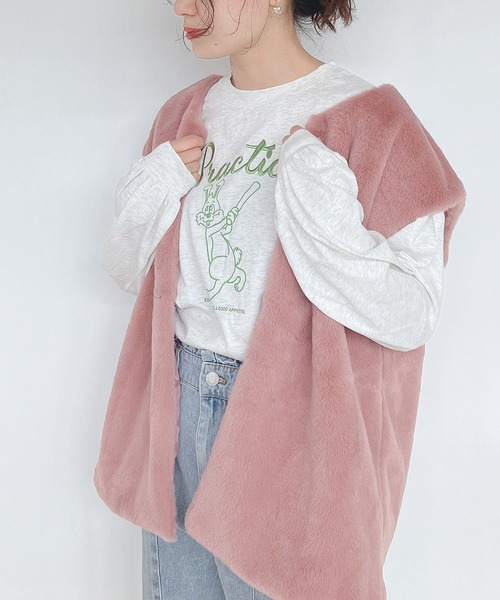 AS KNOW AS plus（アズノゥアズプラス）の「♪さらりと フェイクファーベスト　【2022AWアイテム】（ベスト・レディース・ベージュ/ブラウン/ピンク/アイボリー・FREE）」の13枚目の写真