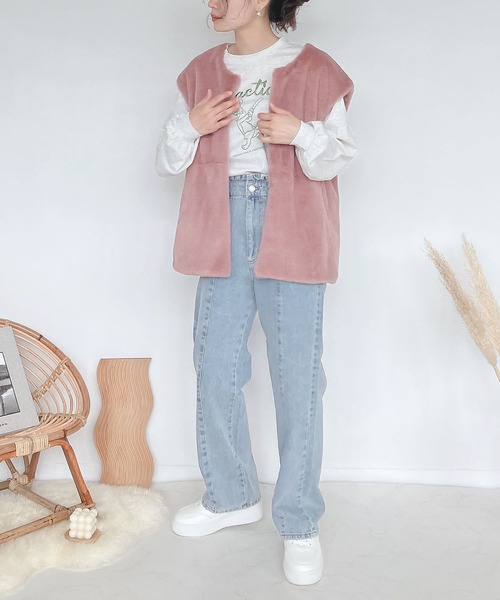 AS KNOW AS plus（アズノゥアズプラス）の「♪さらりと フェイクファーベスト　【2022AWアイテム】（ベスト・レディース・ベージュ/ブラウン/ピンク/アイボリー・FREE）」の16枚目の写真