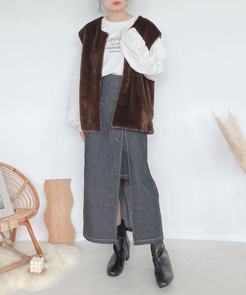 AS KNOW AS plus（アズノゥアズプラス）の「♪さらりと フェイクファーベスト　【2022AWアイテム】（ベスト・レディース・ベージュ/ブラウン/ピンク/アイボリー・FREE）」の22枚目の写真