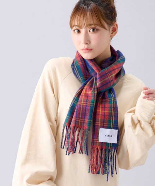 estaa(エスタ)の「とろーりマフラー ”カジュアルチェック”(マフラー・レディース・オフホワイト/サックスブルー/キャメル/ダークブルー/ネイビー×ホワイト/アイボリー/ブラウン/ブラック×ホワイト/ライトオレンジ系/ネイビー/ピンク/グレー×サックスブルー/オートミール/サンドベージュ/ミント/ライトグレー/グレー/インディゴブルー/ベージュ・FREE)」の1枚目の写真