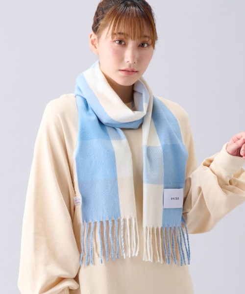 estaa(エスタ)の「とろーりマフラー ”カジュアルチェック”(マフラー・レディース・オフホワイト/サックスブルー/キャメル/ダークブルー/ネイビー×ホワイト/アイボリー/ブラウン/ブラック×ホワイト/ライトオレンジ系/ネイビー/ピンク/グレー×サックスブルー/オートミール/サンドベージュ/ミント/ライトグレー/グレー/インディゴブルー/ベージュ・FREE)」の15枚目の写真