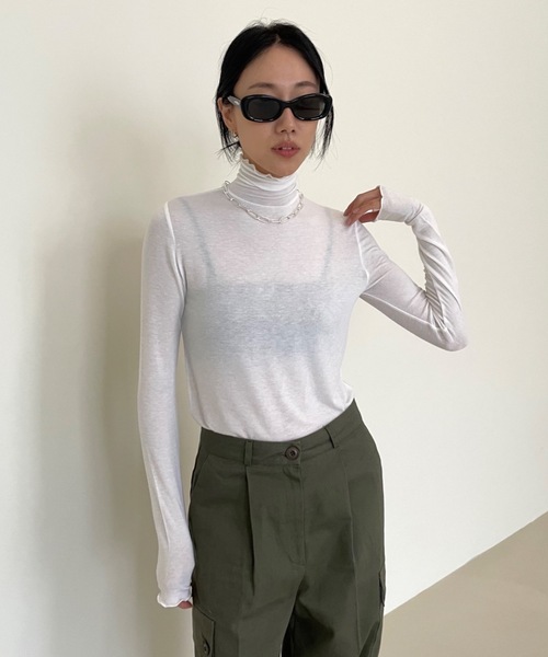 Didot.showroom(ディドット ショールーム)の「ウール混メロータートルネックT(Tシャツ/カットソー・レディース・ベージュ/ホワイト/ブラック/ブルーグレー/グリーン・FREE)」の1枚目の写真