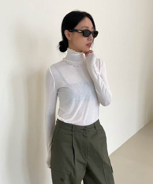 Didot.showroom(ディドット ショールーム)の「ウール混メロータートルネックT(Tシャツ/カットソー・レディース・ベージュ/ホワイト/ブラック/ブルーグレー/グリーン・FREE)」の9枚目の写真