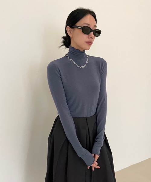 Didot.showroom(ディドット ショールーム)の「ウール混メロータートルネックT(Tシャツ/カットソー・レディース・ベージュ/ホワイト/ブラック/ブルーグレー/グリーン・FREE)」の18枚目の写真