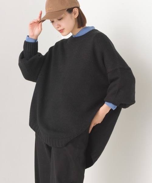 OMNES（オムネス）の「ウールアルパカ混裾ラウンドプルオーバーニット（ニット/セーター・レディース・イエロー/サックスブルー/アイボリー/ブラック・FREE）」の3枚目の写真