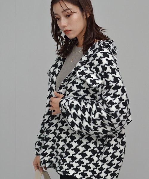 Auntie Rosa（アンティローザ）の「【Shoowtime】千鳥格子柄 シャツ ジャケット houndstooth check Shirt jacket（ブルゾン・レディース・ブラック・FREE）」の3枚目の写真