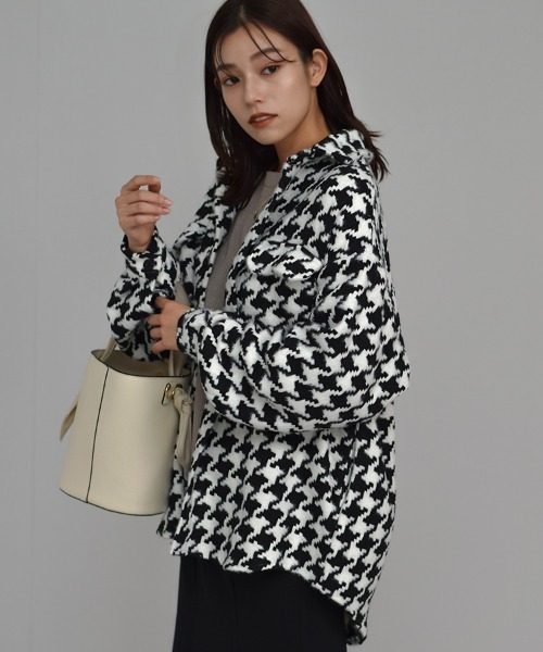 Auntie Rosa（アンティローザ）の「【Shoowtime】千鳥格子柄 シャツ ジャケット houndstooth check Shirt jacket（ブルゾン・レディース・ブラック・FREE）」の4枚目の写真