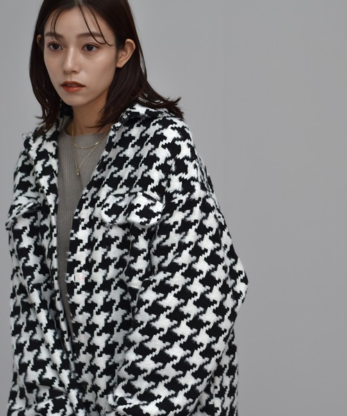 Auntie Rosa（アンティローザ）の「【Shoowtime】千鳥格子柄 シャツ ジャケット houndstooth check Shirt jacket（ブルゾン・レディース・ブラック・FREE）」の5枚目の写真