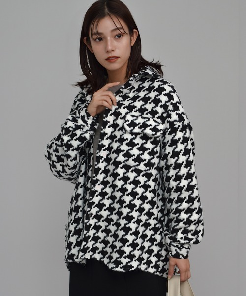 Auntie Rosa（アンティローザ）の「【Shoowtime】千鳥格子柄 シャツ ジャケット houndstooth check Shirt jacket（ブルゾン・レディース・ブラック・FREE）」の7枚目の写真