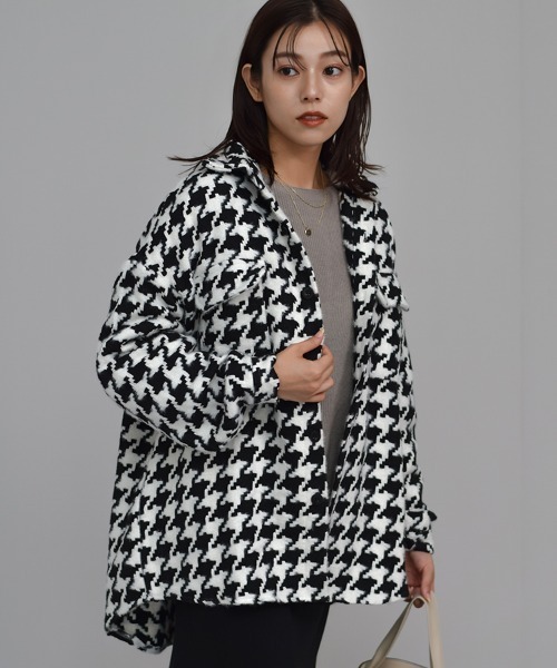 Auntie Rosa（アンティローザ）の「【Shoowtime】千鳥格子柄 シャツ ジャケット houndstooth check Shirt jacket（ブルゾン・レディース・ブラック・FREE）」の8枚目の写真