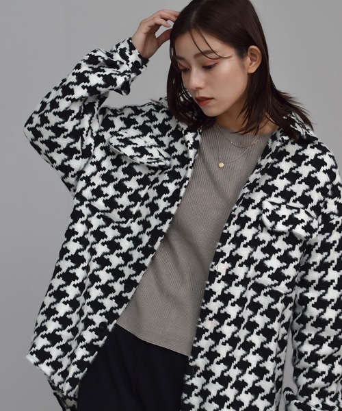 Auntie Rosa（アンティローザ）の「【Shoowtime】千鳥格子柄 シャツ ジャケット houndstooth check Shirt jacket（ブルゾン・レディース・ブラック・FREE）」の9枚目の写真