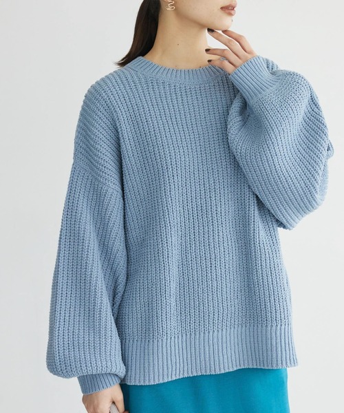 Green　Parks（グリーンパークス）の「モールヤーン袖ボリュームプルオーバー（ニット/セーター・レディース・ダークグレー/レッド/オフホワイト/サックスブルー/ライトグリーン・FREE）」の4枚目の写真