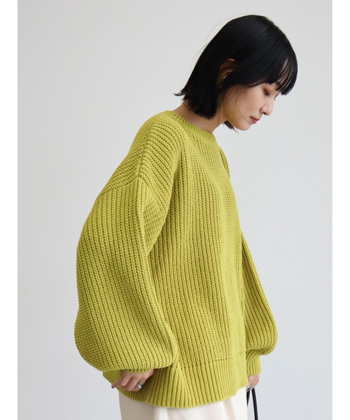 Green　Parks（グリーンパークス）の「モールヤーン袖ボリュームプルオーバー（ニット/セーター・レディース・ダークグレー/レッド/オフホワイト/サックスブルー/ライトグリーン・FREE）」の6枚目の写真