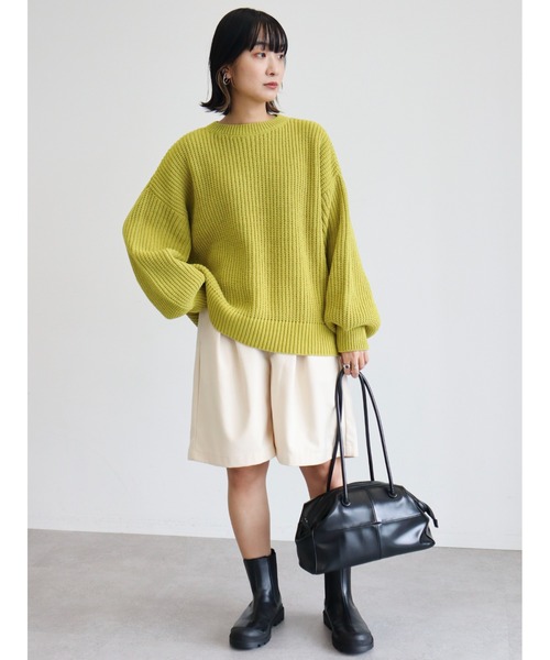 Green　Parks（グリーンパークス）の「モールヤーン袖ボリュームプルオーバー（ニット/セーター・レディース・ダークグレー/レッド/オフホワイト/サックスブルー/ライトグリーン・FREE）」の8枚目の写真