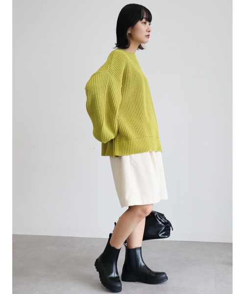 Green　Parks（グリーンパークス）の「モールヤーン袖ボリュームプルオーバー（ニット/セーター・レディース・ダークグレー/レッド/オフホワイト/サックスブルー/ライトグリーン・FREE）」の9枚目の写真