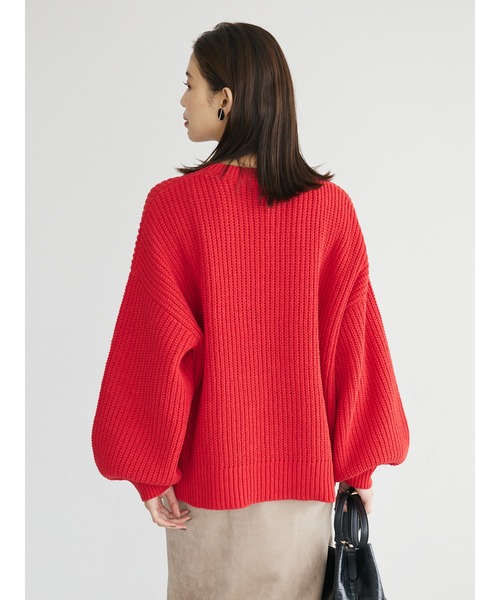 Green　Parks（グリーンパークス）の「モールヤーン袖ボリュームプルオーバー（ニット/セーター・レディース・ダークグレー/レッド/オフホワイト/サックスブルー/ライトグリーン・FREE）」の15枚目の写真