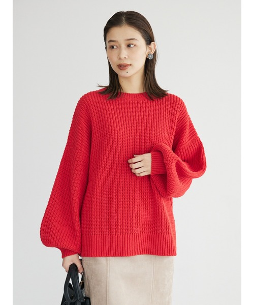 Green　Parks（グリーンパークス）の「モールヤーン袖ボリュームプルオーバー（ニット/セーター・レディース・ダークグレー/レッド/オフホワイト/サックスブルー/ライトグリーン・FREE）」の16枚目の写真