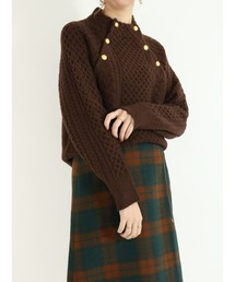 Te chichi | 金釦スタンドネックケーブルアランニット(ニット/セーター)