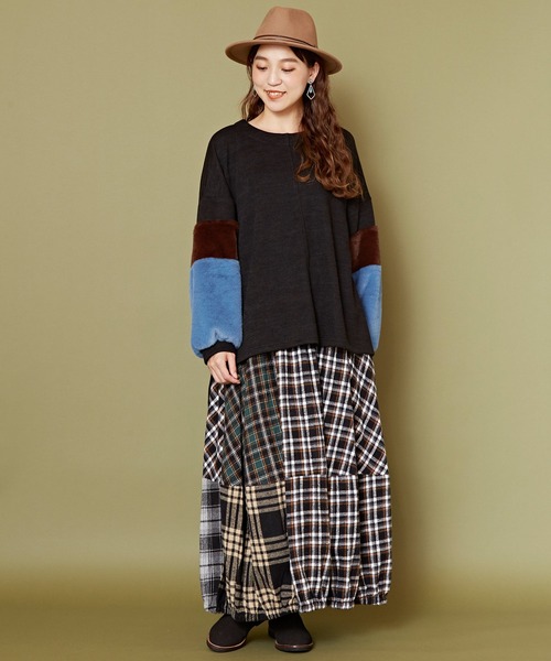 チャイハネ（チャイハネ）の「【チャイハネ】チェックパッチワークバルーンスカート（スカート・レディース・ブラック/イエロー・FREE）」の6枚目の写真