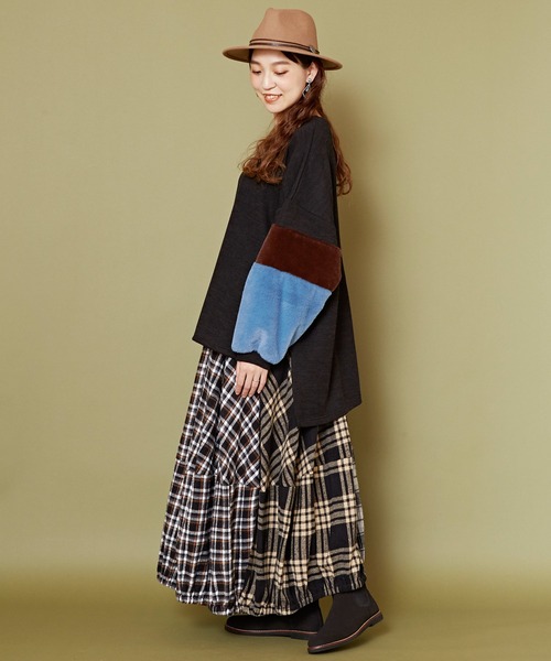 チャイハネ（チャイハネ）の「【チャイハネ】チェックパッチワークバルーンスカート（スカート・レディース・ブラック/イエロー・FREE）」の8枚目の写真