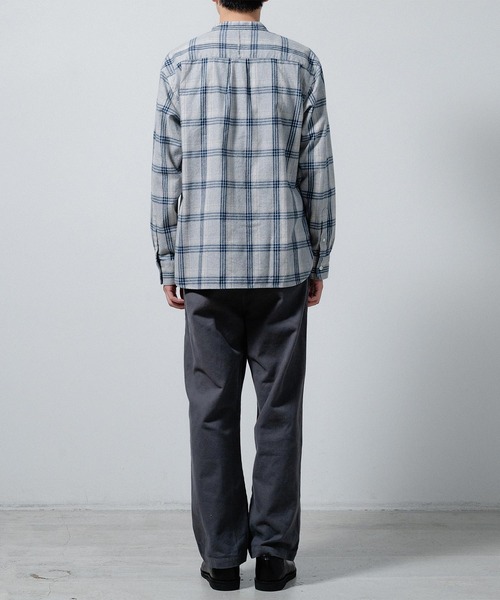 新品】クオドロシャギーチェックシャツMサイズネイビー系