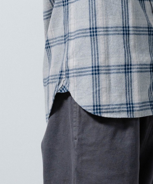 新品】クオドロシャギーチェックシャツMサイズネイビー系