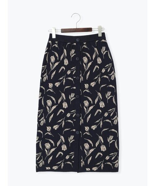 Te chichi TERRASSE（テチチテラス）の「花柄ジャカードニットスカート(セットアップ可)（スカート・レディース・モカ/ネイビー/ブラック・ﾌﾘ-）」の3枚目の写真