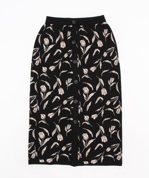 Te chichi TERRASSE（テチチテラス）の「花柄ジャカードニットスカート(セットアップ可)（スカート・レディース・モカ/ネイビー/ブラック・ﾌﾘ-）」の4枚目の写真