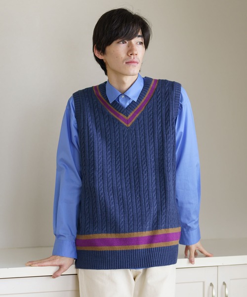 BRICK & SONS(ブリックアンドサンズ)の「チルデンニットベスト(ベスト・メンズ・オフホワイト/ネイビー/ブラウン・M/L/XL)」の6枚目の写真