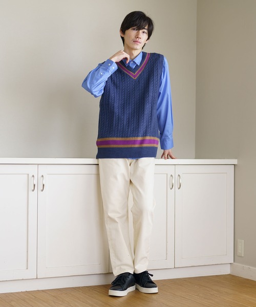 BRICK & SONS(ブリックアンドサンズ)の「チルデンニットベスト(ベスト・メンズ・オフホワイト/ネイビー/ブラウン・M/L/XL)」の7枚目の写真