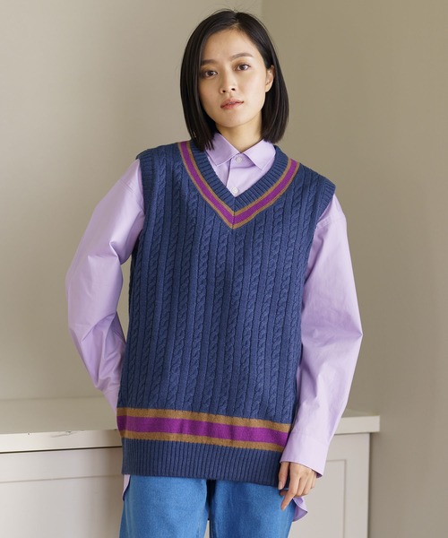 BRICK & SONS(ブリックアンドサンズ)の「チルデンニットベスト(ベスト・メンズ・オフホワイト/ネイビー/ブラウン・M/L/XL)」の10枚目の写真