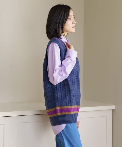 BRICK & SONS(ブリックアンドサンズ)の「チルデンニットベスト(ベスト・メンズ・オフホワイト/ネイビー/ブラウン・M/L/XL)」の12枚目の写真