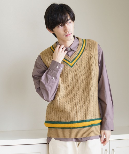 BRICK & SONS(ブリックアンドサンズ)の「チルデンニットベスト(ベスト・メンズ・オフホワイト/ネイビー/ブラウン・M/L/XL)」の17枚目の写真
