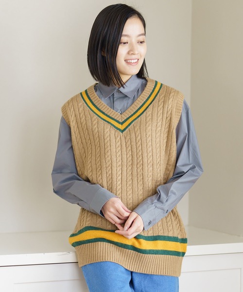 BRICK & SONS(ブリックアンドサンズ)の「チルデンニットベスト(ベスト・メンズ・オフホワイト/ネイビー/ブラウン・M/L/XL)」の20枚目の写真