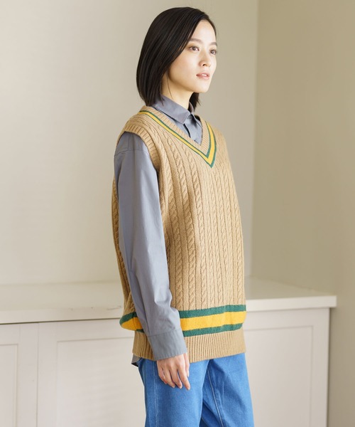 BRICK & SONS(ブリックアンドサンズ)の「チルデンニットベスト(ベスト・メンズ・オフホワイト/ネイビー/ブラウン・M/L/XL)」の22枚目の写真