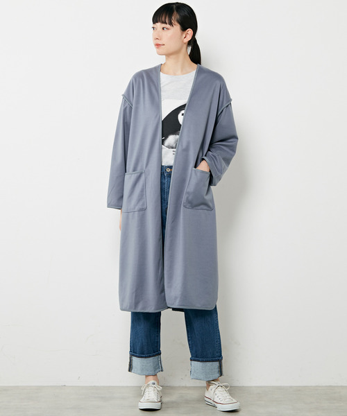 MELROSE claire（メルローズ クレール）の「【ウォーム感のあるノーカラーパイピングコート】（その他アウター・レディース・ブルーグレー/アイボリー/ブラック・FREE）」の3枚目の写真