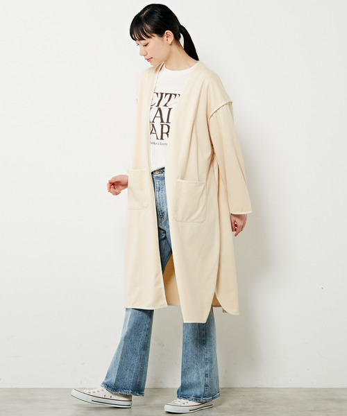 MELROSE claire（メルローズ クレール）の「【ウォーム感のあるノーカラーパイピングコート】（その他アウター・レディース・ブルーグレー/アイボリー/ブラック・FREE）」の7枚目の写真