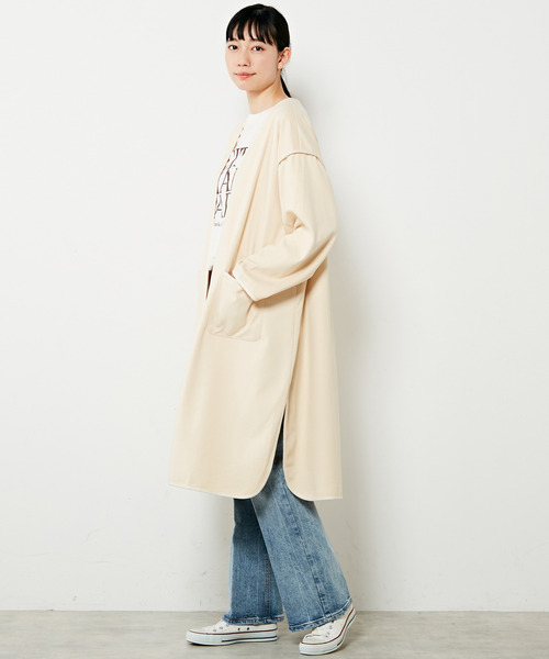 MELROSE claire（メルローズ クレール）の「【ウォーム感のあるノーカラーパイピングコート】（その他アウター・レディース・ブルーグレー/アイボリー/ブラック・FREE）」の4枚目の写真