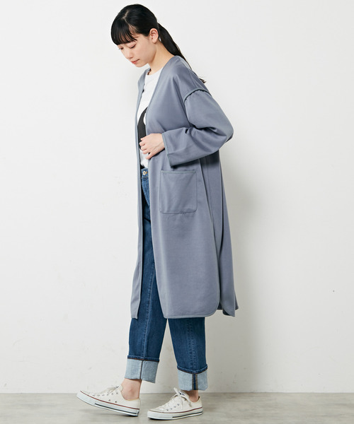 MELROSE claire（メルローズ クレール）の「【ウォーム感のあるノーカラーパイピングコート】（その他アウター・レディース・ブルーグレー/アイボリー/ブラック・FREE）」の20枚目の写真