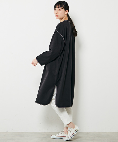 MELROSE claire（メルローズ クレール）の「【ウォーム感のあるノーカラーパイピングコート】（その他アウター・レディース・ブルーグレー/アイボリー/ブラック・FREE）」の9枚目の写真