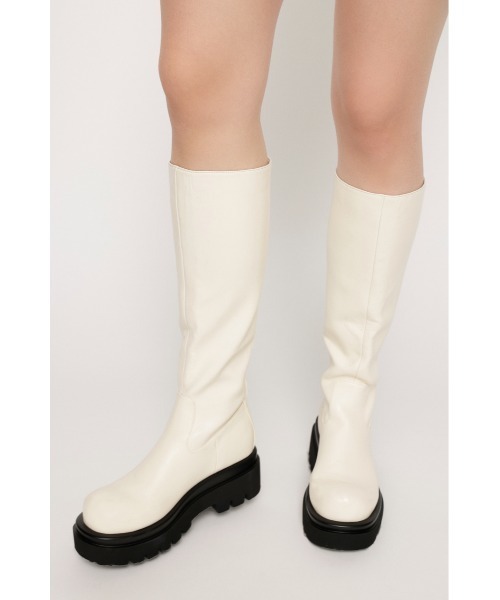 SLY(スライ)の「BULB TOE KNEE BOOTS バルブトゥ ニーブーツ ボリューム 厚底(ブーツ・レディース・ブラック/アイボリー・LARGE/SMALL/MEDIUM)」の22枚目の写真