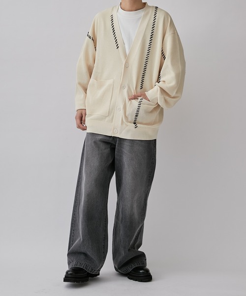 Lui's（ルイス）の「ステッチ刺繍カーディガン（カーディガン/ボレロ・メンズ・オフホワイト/ブラック/オレンジ・S/M）」の6枚目の写真