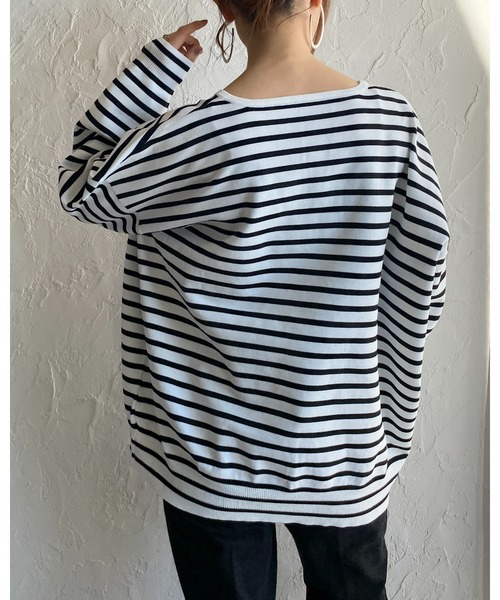 She's Closet(シーズクローゼット)の「ビッグシルエット深Vネックボーダー長袖プルオーバースポンディッシュニット(ニット/セーター・レディース・オフホワイト/ピンク/グリーン・FREE)」の18枚目の写真
