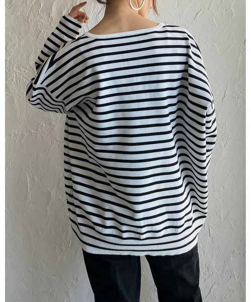 She's Closet(シーズクローゼット)の「ビッグシルエット深Vネックボーダー長袖プルオーバースポンディッシュニット(ニット/セーター・レディース・オフホワイト/ピンク/グリーン・FREE)」の20枚目の写真