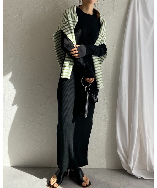 She's Closet(シーズクローゼット)の「ビッグシルエット深Vネックボーダー長袖プルオーバースポンディッシュニット(ニット/セーター・レディース・オフホワイト/ピンク/グリーン・FREE)」の8枚目の写真