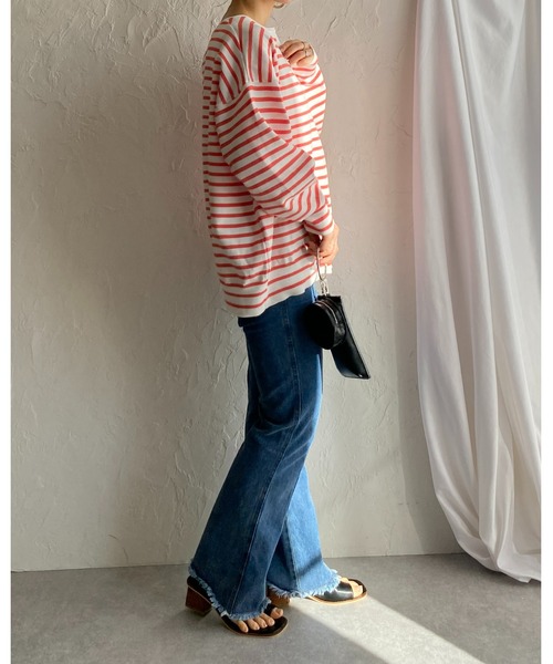 She's Closet(シーズクローゼット)の「ビッグシルエット深Vネックボーダー長袖プルオーバースポンディッシュニット(ニット/セーター・レディース・オフホワイト/ピンク/グリーン・FREE)」の22枚目の写真