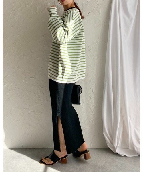 She's Closet(シーズクローゼット)の「ビッグシルエット深Vネックボーダー長袖プルオーバースポンディッシュニット(ニット/セーター・レディース・オフホワイト/ピンク/グリーン・FREE)」の17枚目の写真