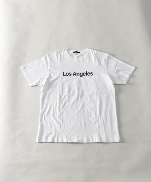 NYLAUS（ナイラス）の「CITYロゴプリントアソート レギュラーフィット ショートスリーブTシャツ（Tシャツ/カットソー・メンズ・ブラック系3/ホワイト系4/ブラック系6/ホワイト系8/ブラック系5/ブラック系8/ブラック系7/ブラック系2/ブラック系1/イエロー/グリーン/ホワイト系7/レッド/オレンジ系2/ホワイト系3/オレンジ系1/パープル/ホワイト系1/ネイビー/ブラック系4/ホワイト系6/ホワイト系5/ブルー/ホワイト系2・L/LL/M）」の2枚目の写真